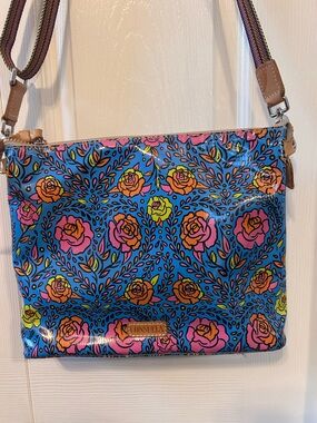 Consuela Blue Floral Crossbody with Multicolor Roses